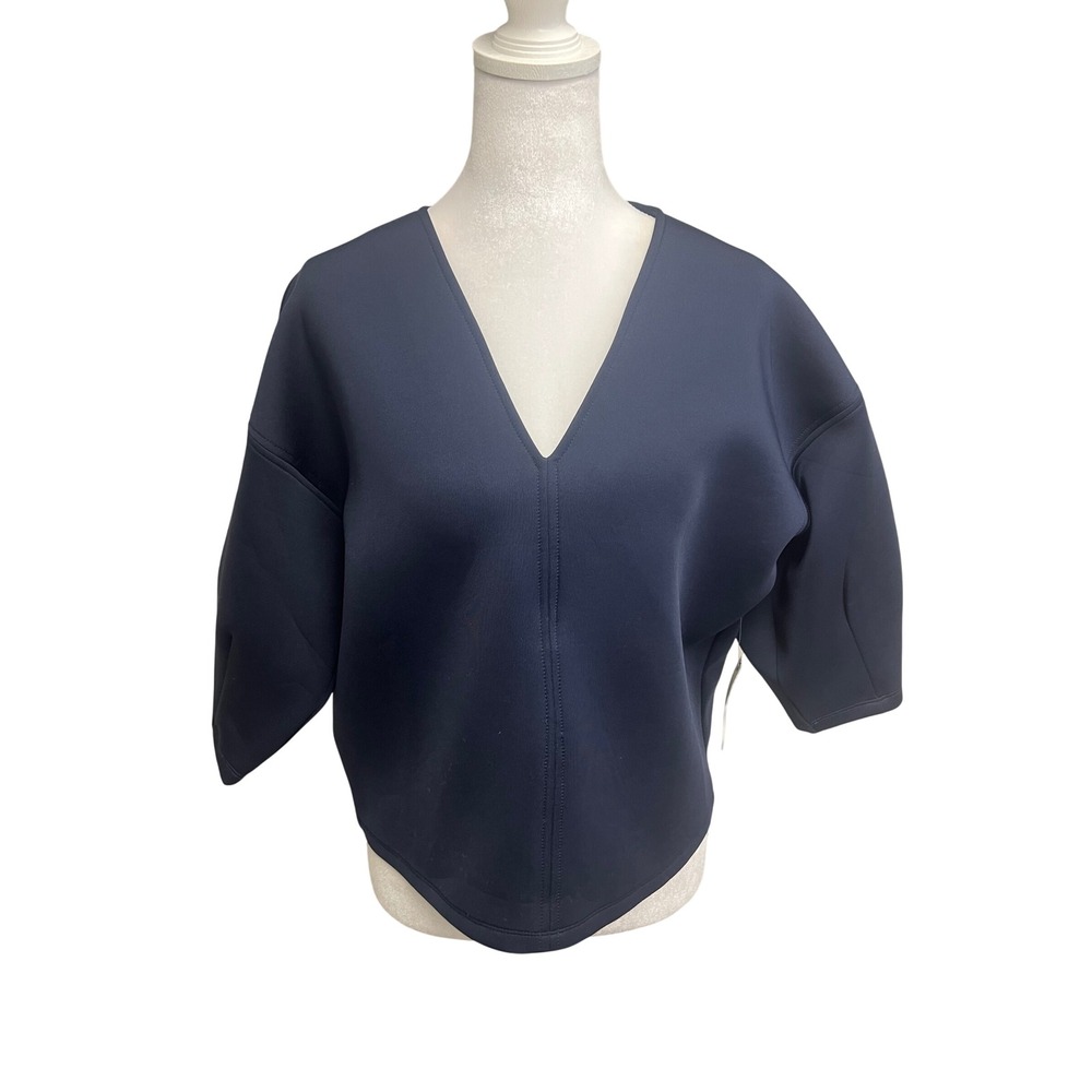 Anthropologie Top Navy Scuba Neoprene V-Neck Dolman Sleeve Modern Sz XXS Office